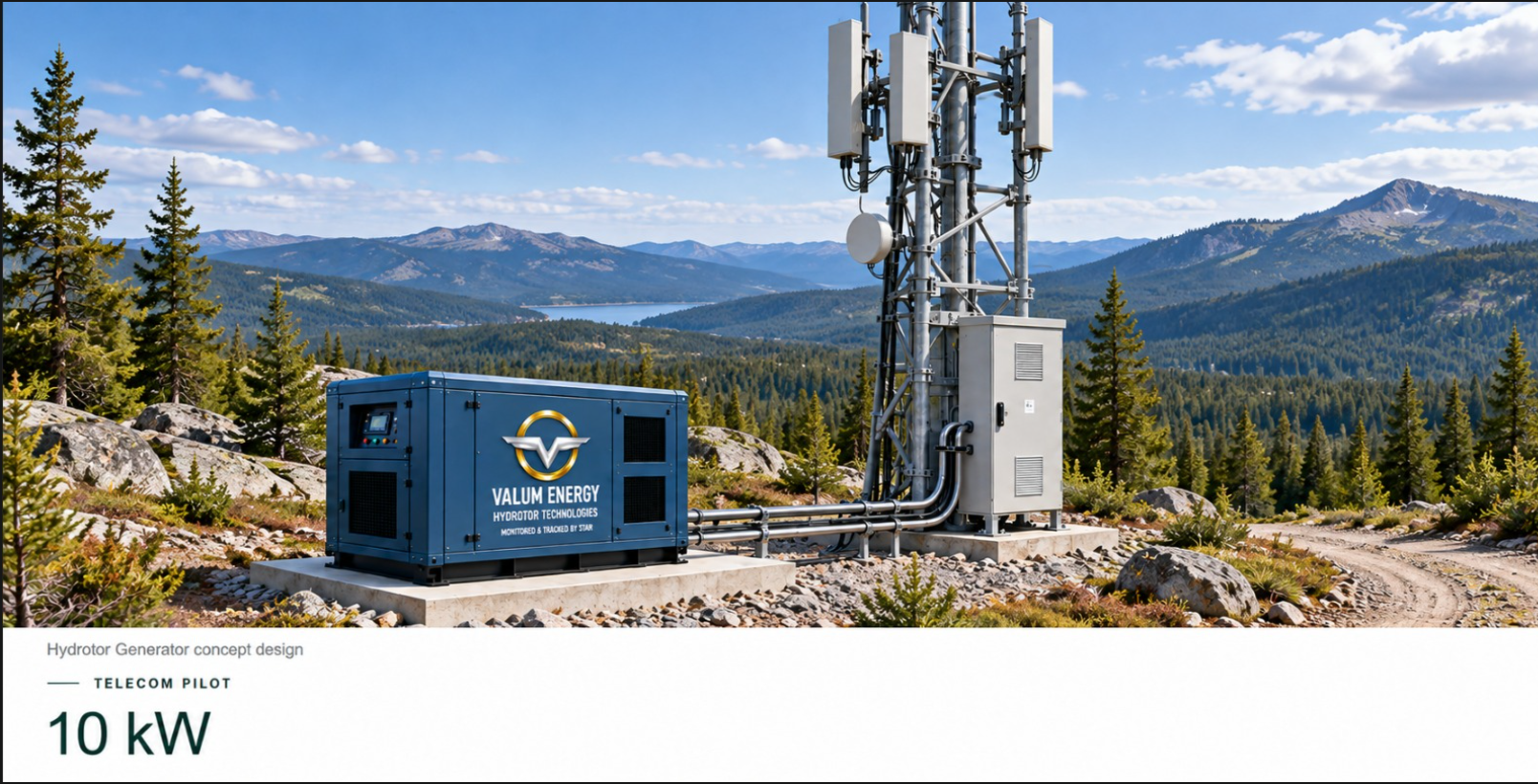 Concept illustration of a 10 kW Hydrotor unit at a remote telecom tower